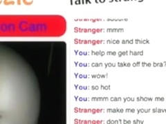 Blonde girl plays with her tits and pussy on omegle for a stranger