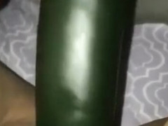 Lonely horny amateur has no toys for wet pussy, cums all over cucumber pt.2