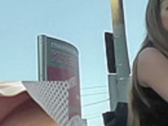 Upskirt camera met girl who was waiting a bus with bf