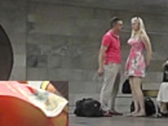 Upskirt video presents blonde chick in sexy short dress