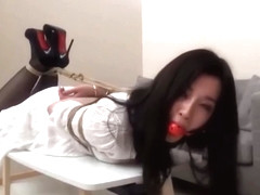 Chinese Woman Ball Gagged On Screen
