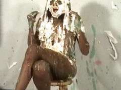 cute ebony girl pied and slimed