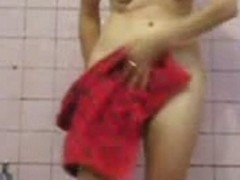 My mom washing in bathroom. Great body