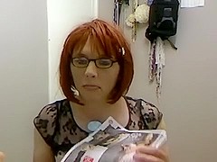 Red Crossdresser Dildoing her Ass for Fans