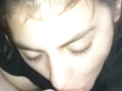 Mouth full of cum and she keeps going