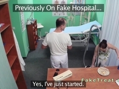 Doctor fucks nurse and cleaning lady in fake hospital