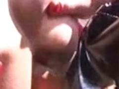 My wife using her mature lesbian slave. Amateur home made