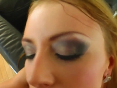 Redhead girlie is giving really nice blowjob