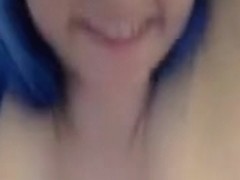 Bouncy blue haired girl shakes tits