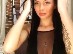 Charming brunette in black dress AmySweety