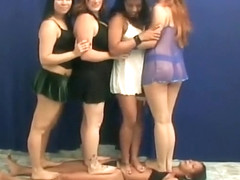 Four on One, Lesbian Tranpling with Bare Feet
