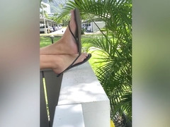 Amateur Girlfriend With Feet Dangling Her Flip-flops Outdoo With Super Sexy