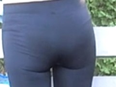 Hawt constricted shinny leggings booty with vpl strap showing