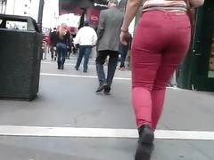 Blonde PAWG in tight red jeans on the street