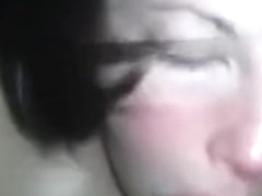 Skinny chick takes my cock in her dirty mouth and starts sucking it greedily