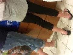 SUPER HOT TEEN AND MILF SPANDEX WITH RED TOES IN LINE