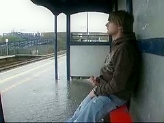 Hunk masturbating in bus station