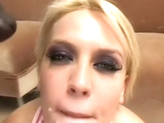 Three hung brothas tear into a horny blonde bitch on the couch