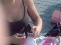 Sexy nipples downblouse of amateur is voyeured on cam