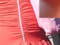 Dark straps up tiered red mini petticoat