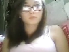 Young Teen With Glasses Bating On Cam